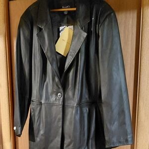 DENIM & CO. BROWN GENUINE  Leather Jacket